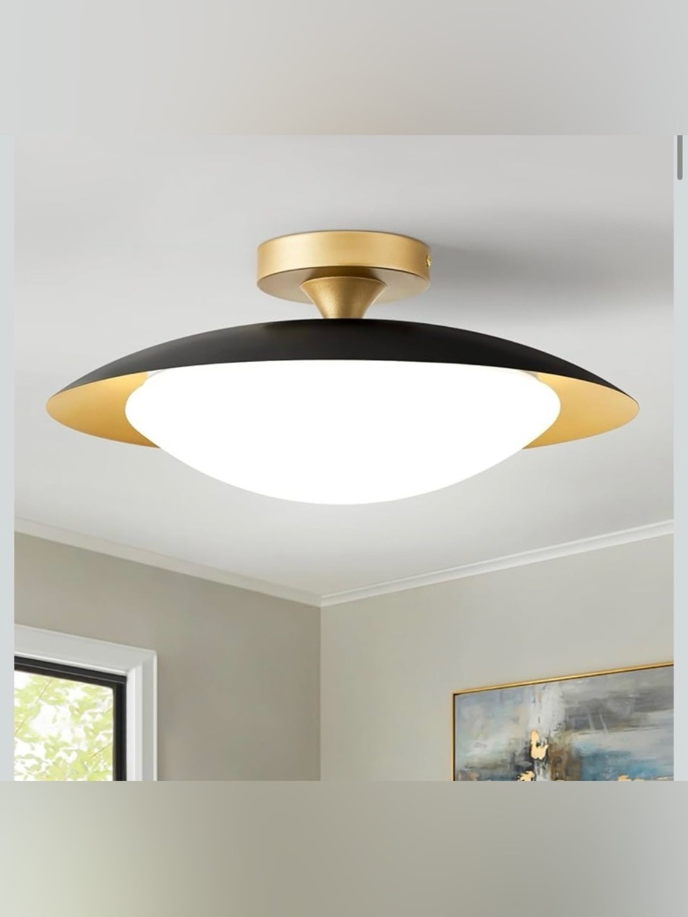 ZUYURT Small Dimmable Mid Century Modern Ceiling Light,5CCT LED Black/Gold